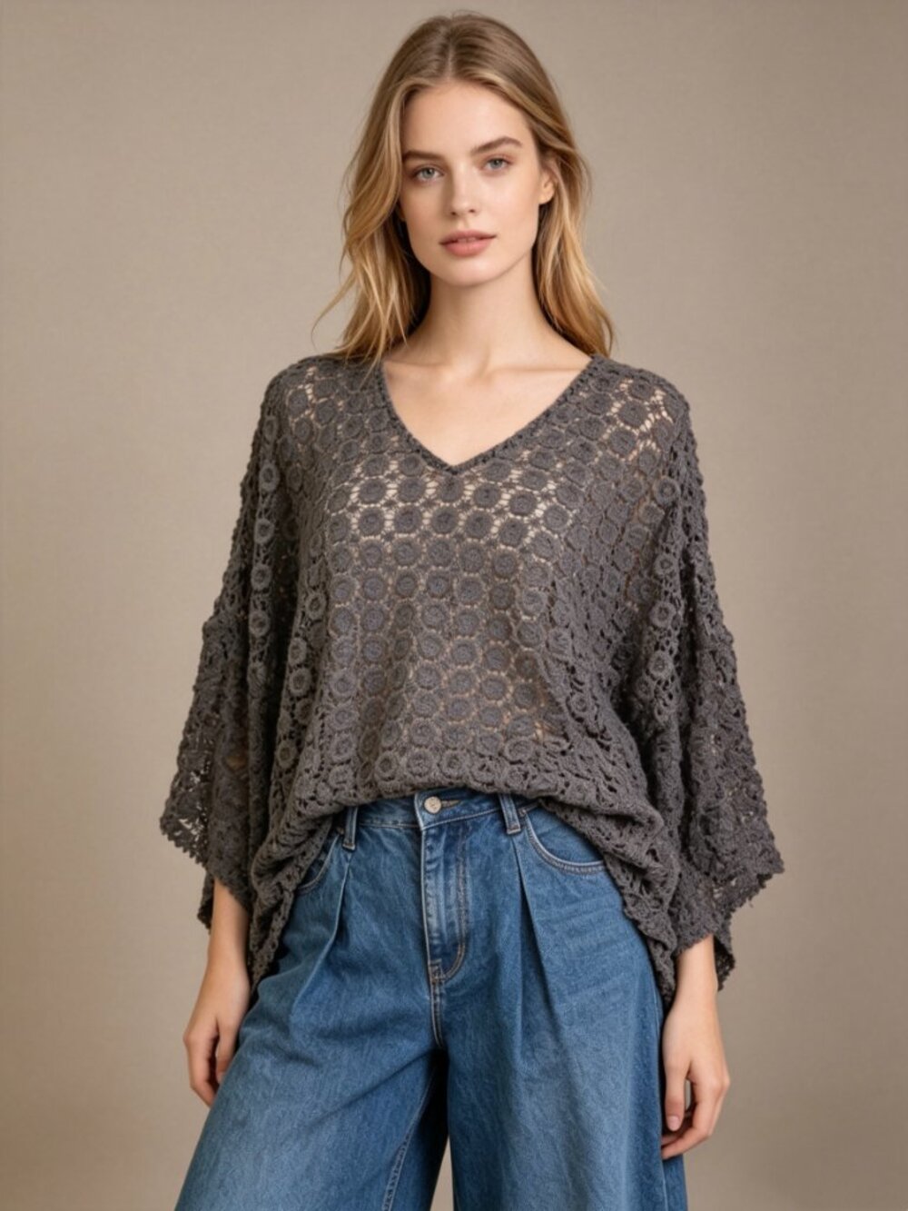 NWOT Johnny Was 4 Love And Liberty Crochet Kimono Sleeves Blouse Oversized Sz S